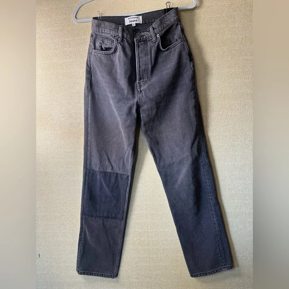 Reformation Cynthia Black Patch Denim Jeans High Rise Straight Size 26